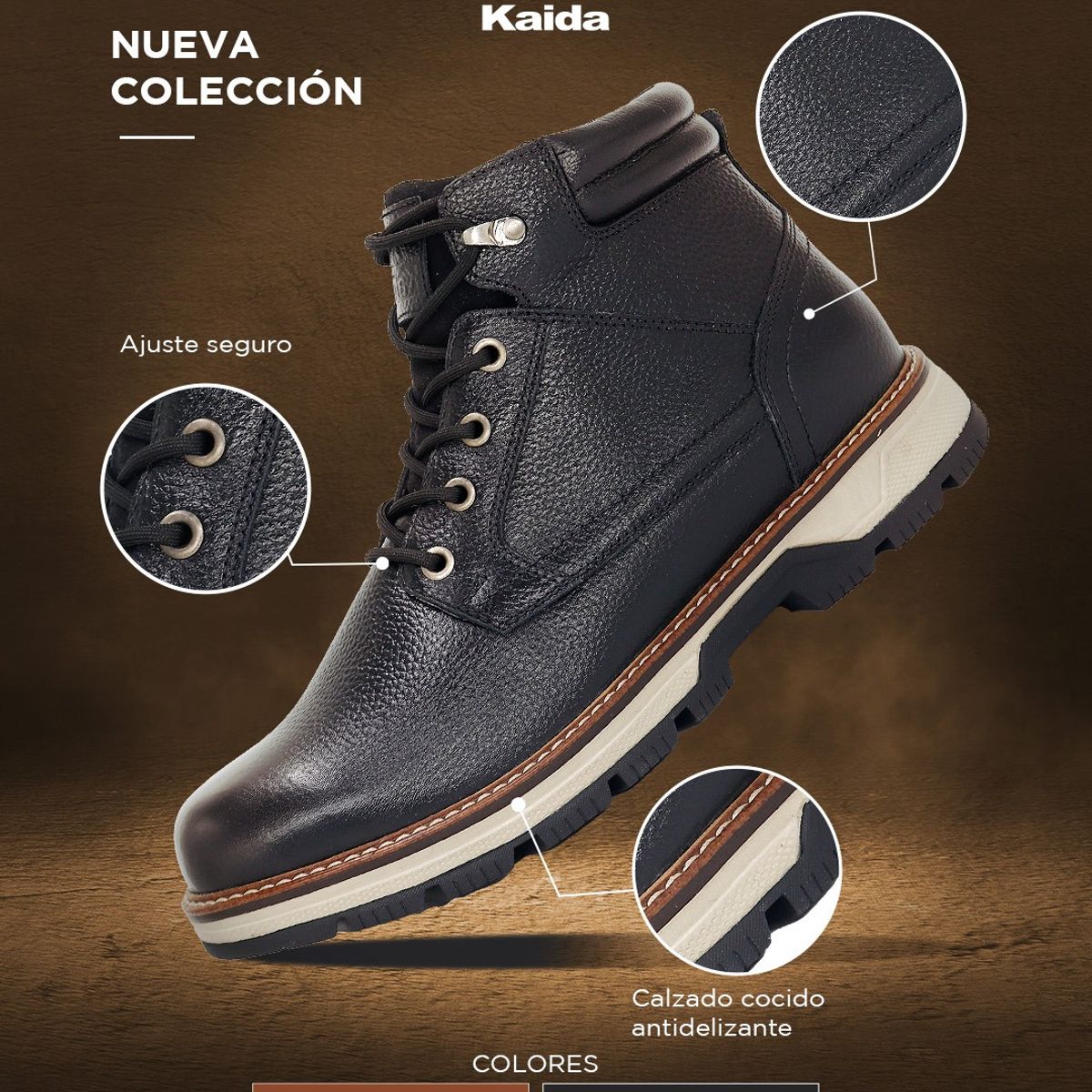 KAIDA - Botines de cuero para Hombre CLQ3-BX-21 Negro