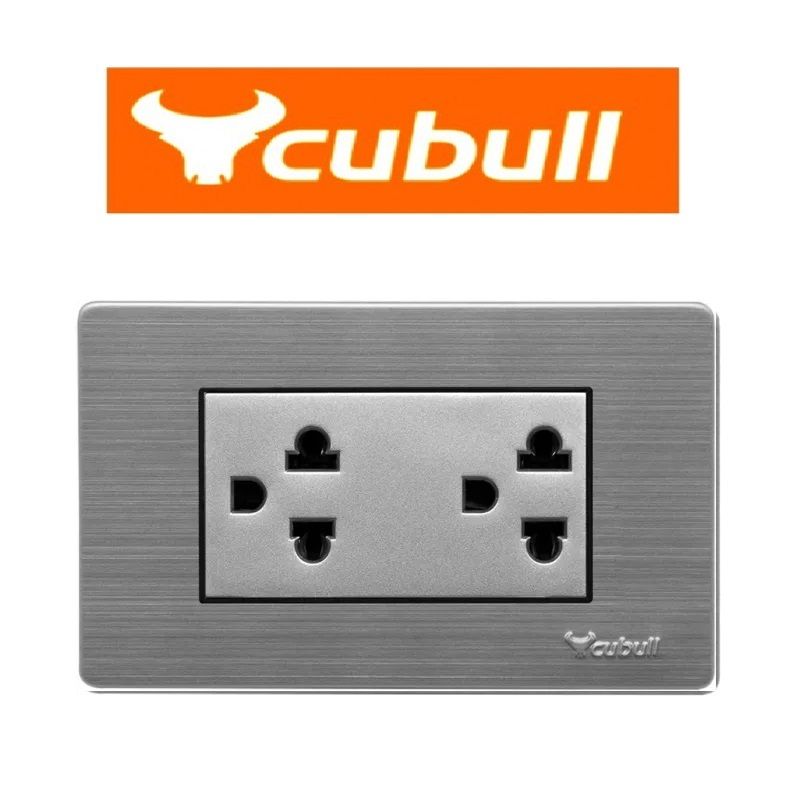 CUBULL - PACK X 5 UND : TOMACORRIENTE DOBLE CON L/TIERRA GRIS CUBULL A5-021