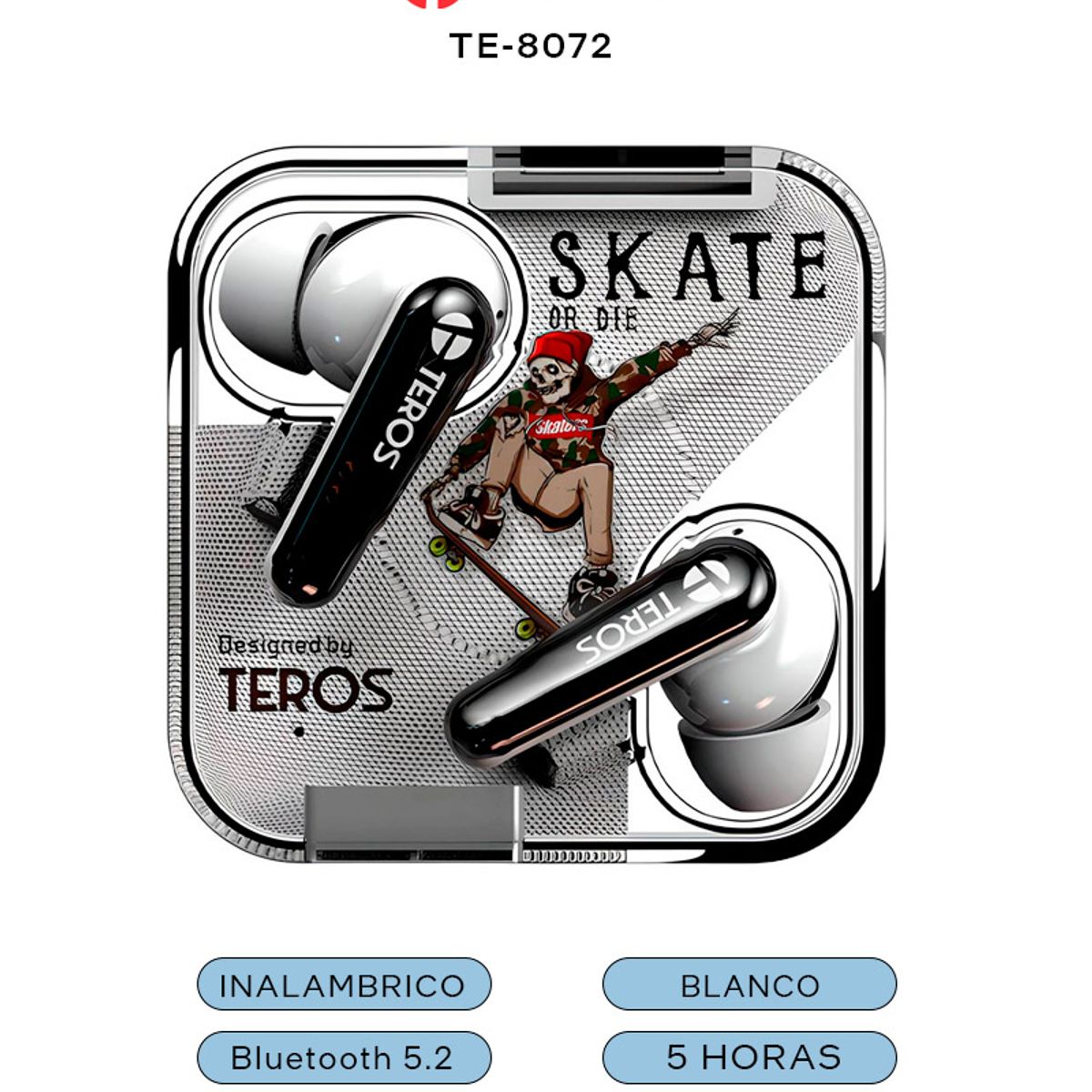 TEROS - AUDÍFONOS TEROS TE-8072, BLUETOOTH 5.2 TWS, BLANCO