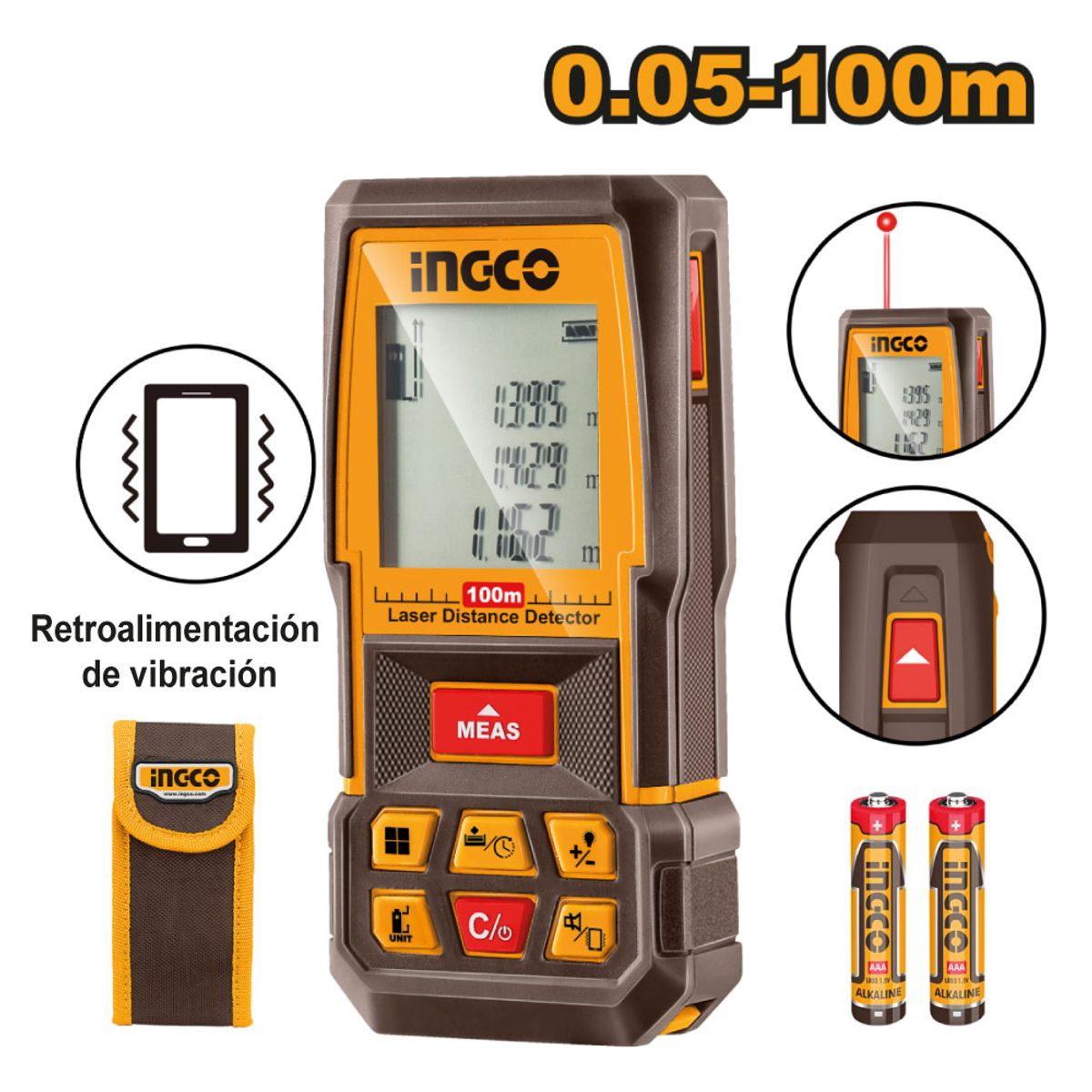 INGCO TOOLS - MEDIDOR DISTANCIA INGCO + AMPERÍMETRO + DETECTOR VOLTAJE HLDD241202