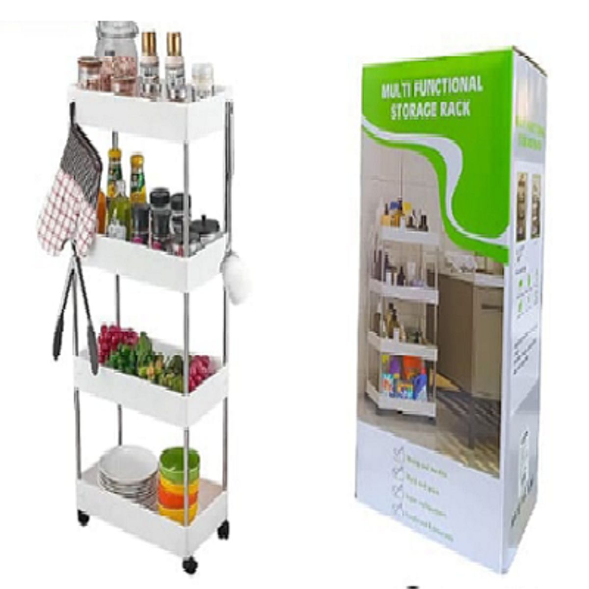 GENERICO - Carrito Organizador Estante 4 Niveles con Ruedas color blanco