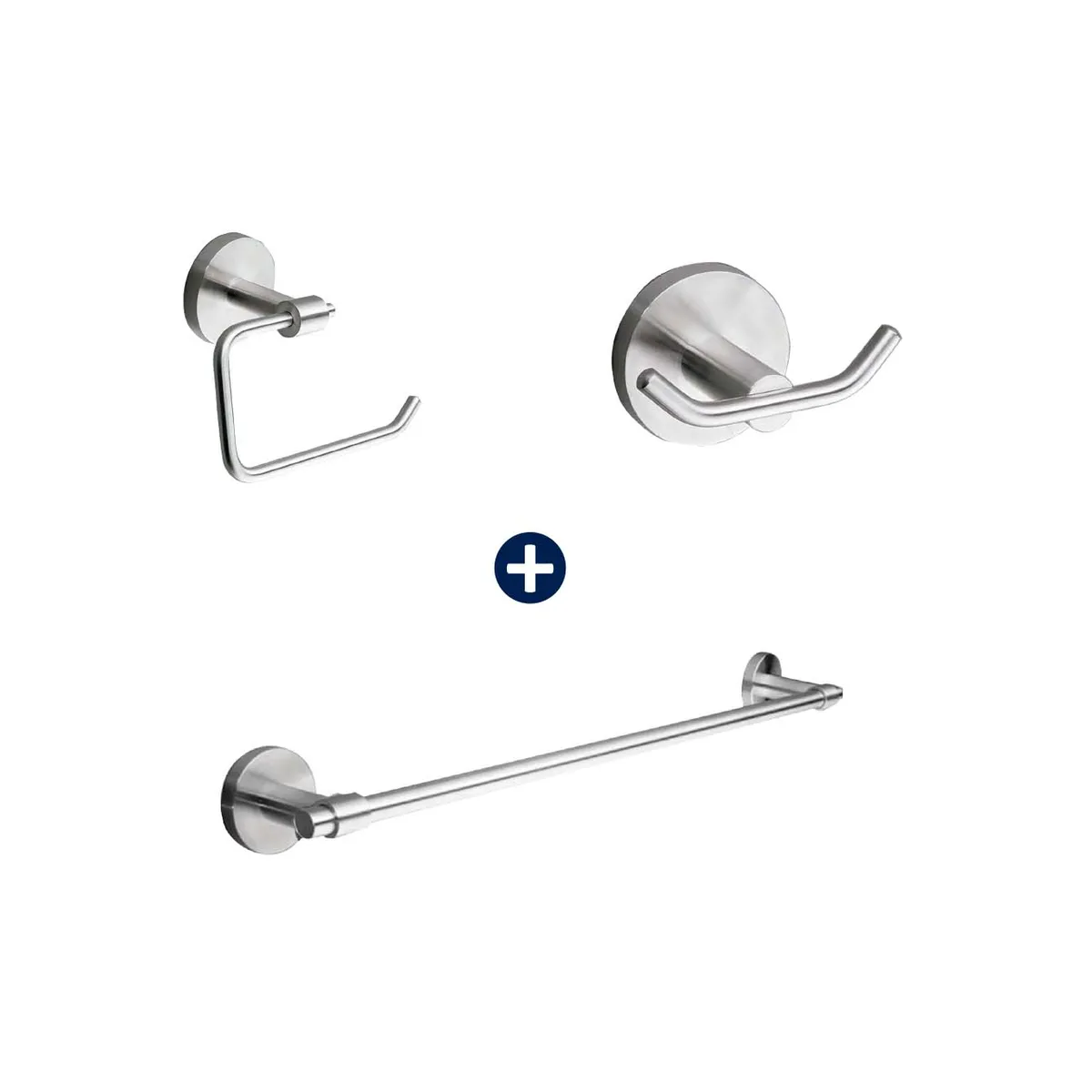 VAINSA - Kit de accesorios para baño Inox 3 Piezas: Perchero, Papelera y Toallero de barra.