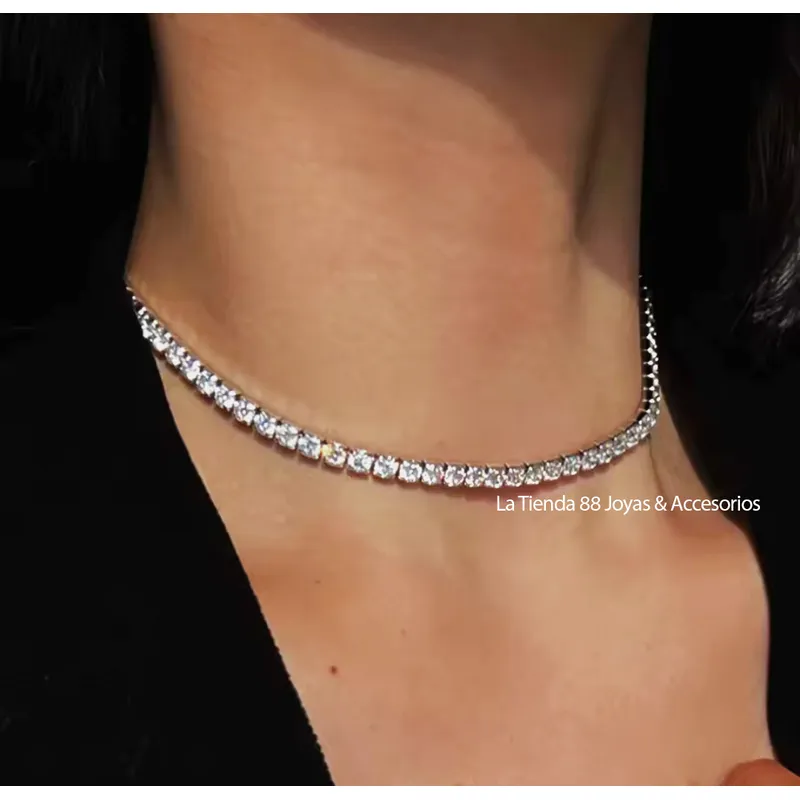 LA TIENDA 88 JOYAS Y ACCESORIOS - La Tienda 88 - Gargantilla Collar Mujer Cristal Suizo Bañado - Blanco