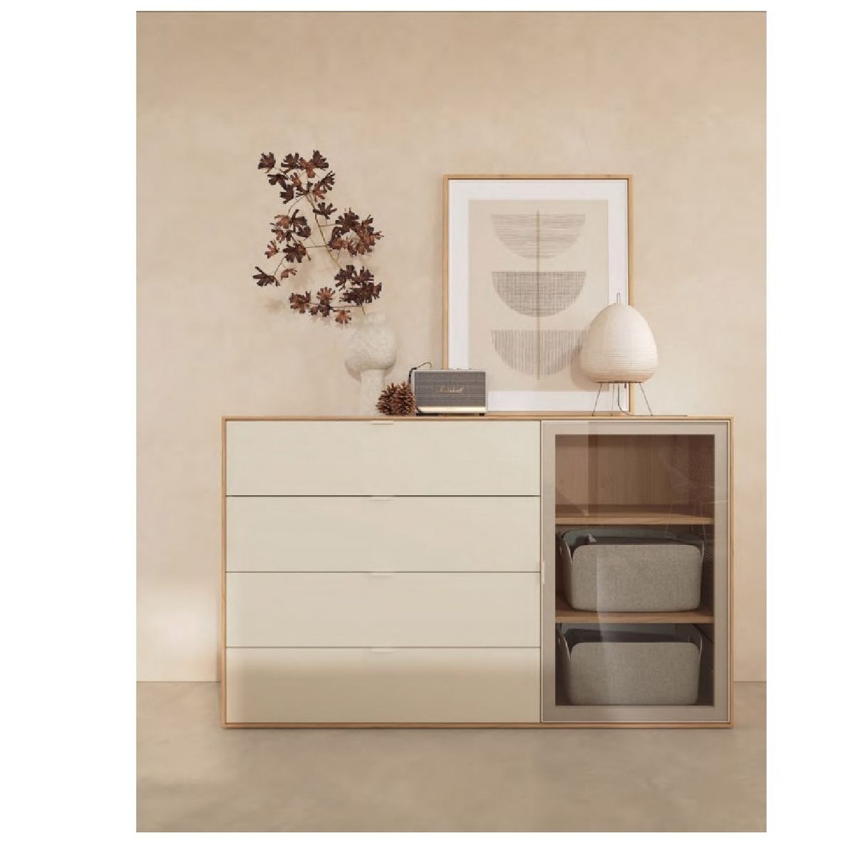 TU MESITA - Cómoda Exclusiva Mariaté 4 cajones 1 puerta color BlancoDunaGris TU MESITA