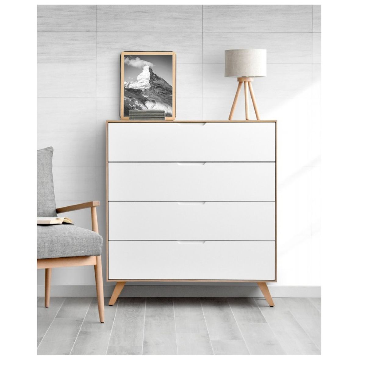 TU MESITA - Cómoda Clásica Sam color DunaBlanco 4 cajones TU MESITA