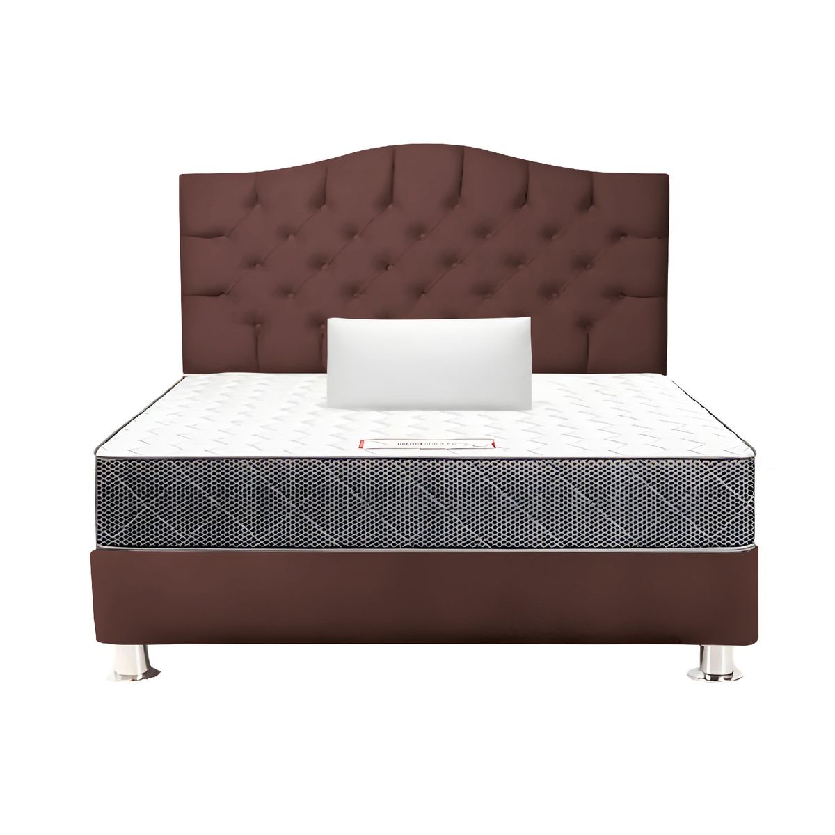 MUEBLES MACRUMO - Combo Cama tapizada Varsovia King Marrón + Colchon + Almohada