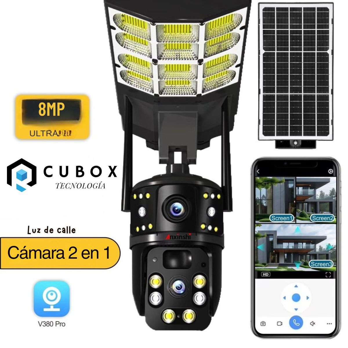 OEM - Cámara IP PTZ WiFi Solar 4K Doble Lente con Luminaria Sirena y Giro 360°