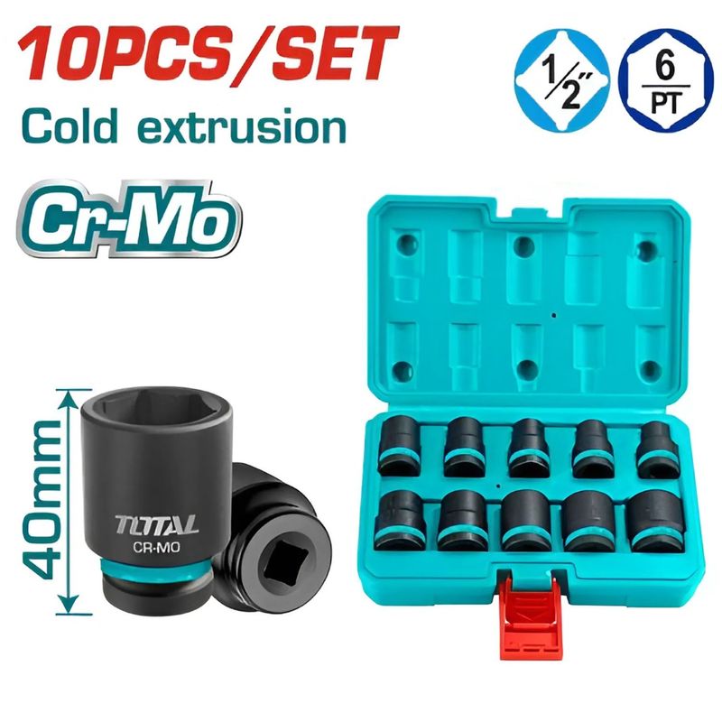 TOTAL TOOLS - Juego De 10 Dados De Impacto 1/2 Total - THISTD12101