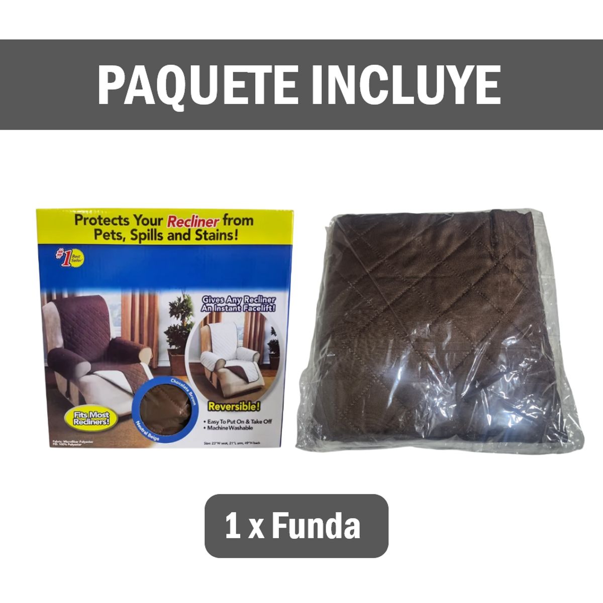 GENERICO - Funda Protectora Reversible Para Sofá 1 Cuerpo Color Marrón