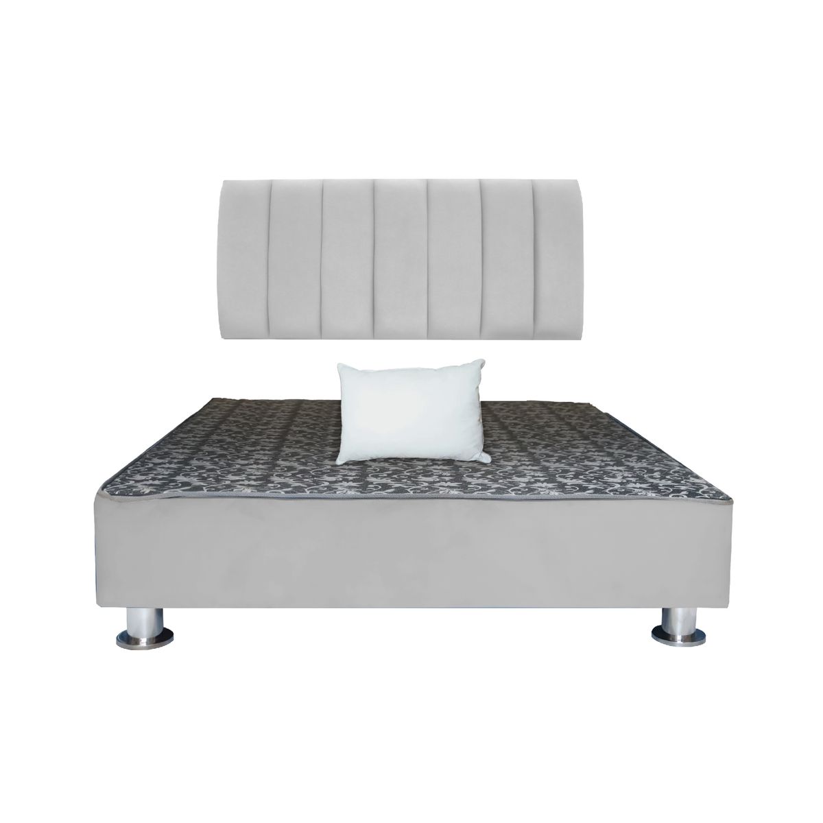 MUEBLES MACRUMO - Cama tapizada Aurea + almohada - Queen - Color Gris claro