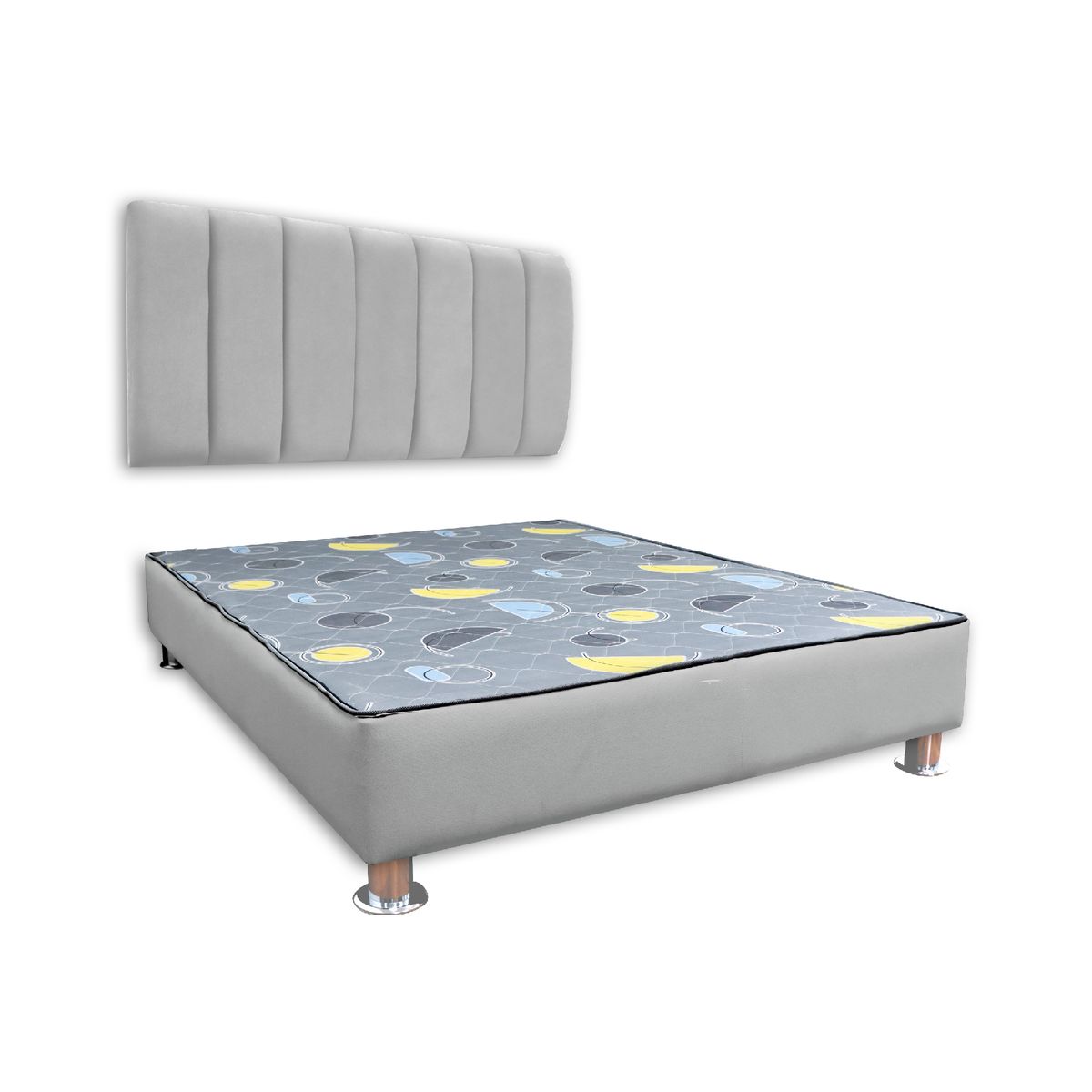 MUEBLES MACRUMO - Cama tapizada Aurea + almohada - Queen - Color Gris claro