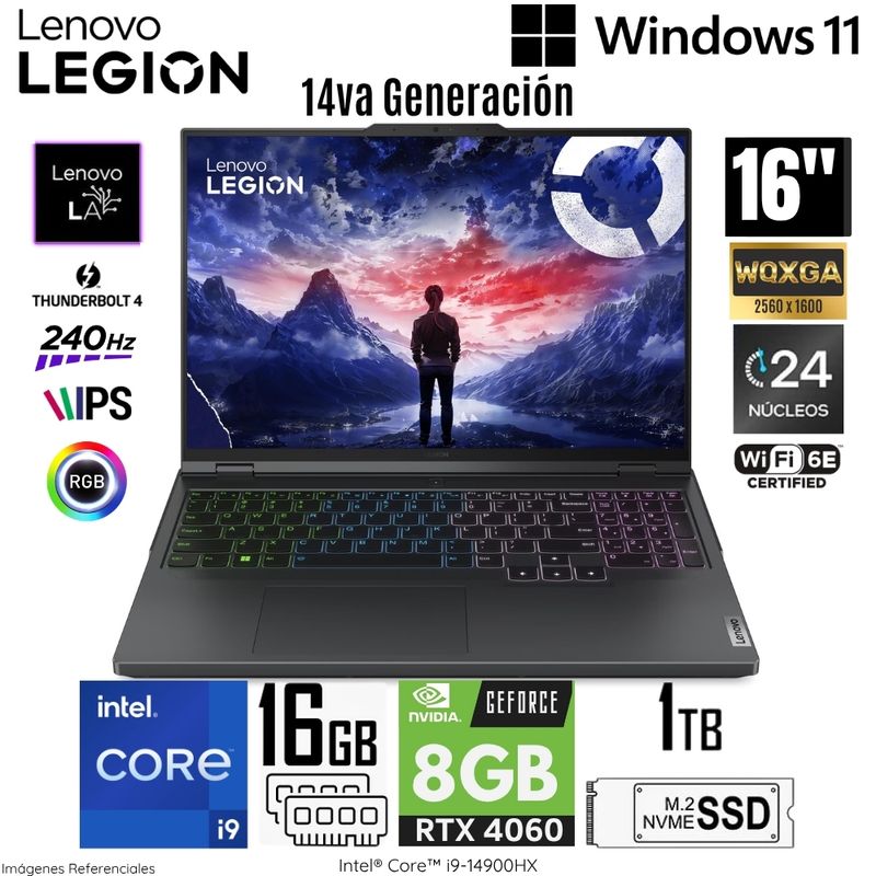 LENOVO - Laptop Lenovo Legion Pro 5 Intel Core i9-14900HX 16GB RAM 1TB SSD RTX 4060-8GB 16"  WQXGA 83DF00HQLM
