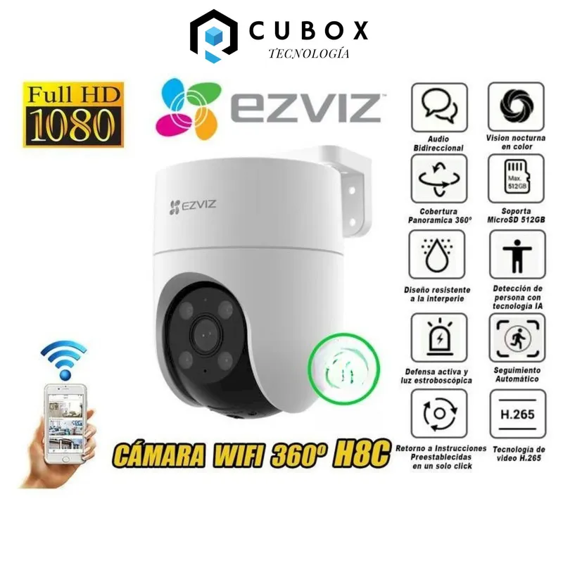 EZVIZ - Cámara EZVIZ H8C PTZ WiFi con Giro 360° Visión Nocturna y Audio Bidireccional