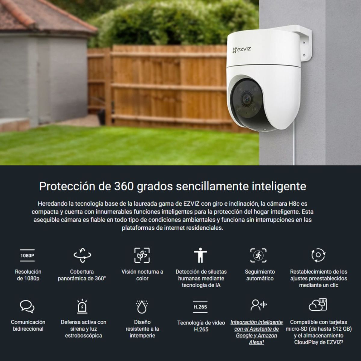 EZVIZ - Cámara EZVIZ H8C PTZ WiFi con Giro 360° Visión Nocturna y Audio Bidireccional