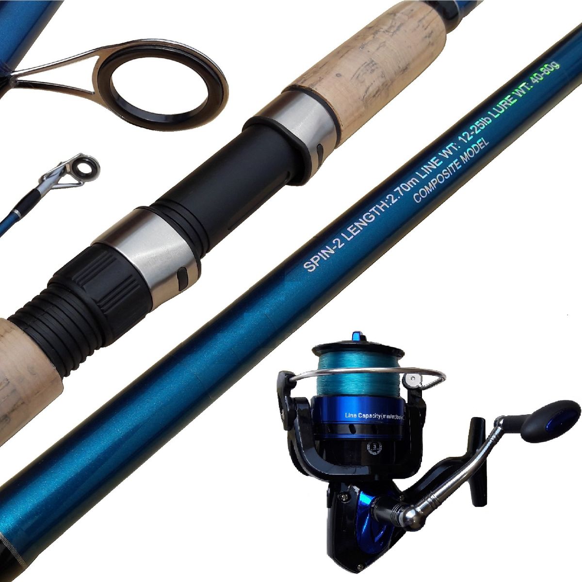 GENERICO - Combo Caña Pescar 2.7 Con Carrete  6000 Pesca