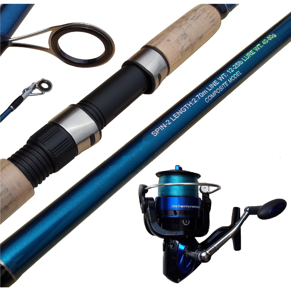 GENERICO - Combo Caña Pescar 2.7 Con Carrete  6000 Pesca