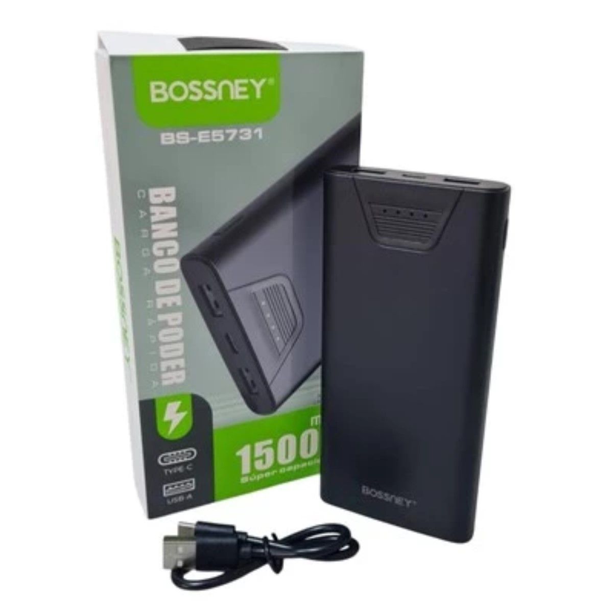 GENERICO - Power Bank Batería Portátil con Indicador LED de 15000 mAh Bossney