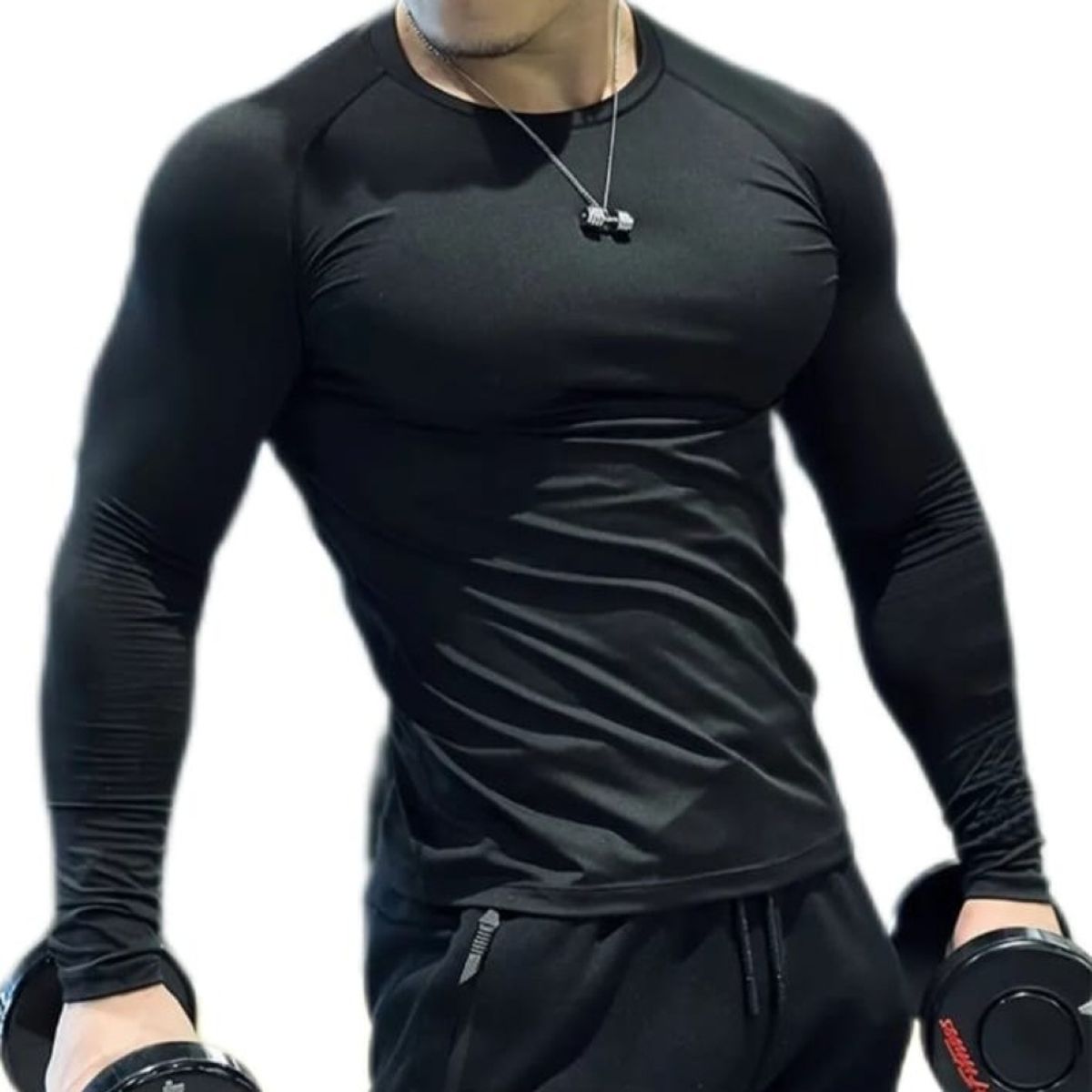 EPAUS - Polo Licra De Manga Larga con Cuello Redondo Para Hombre