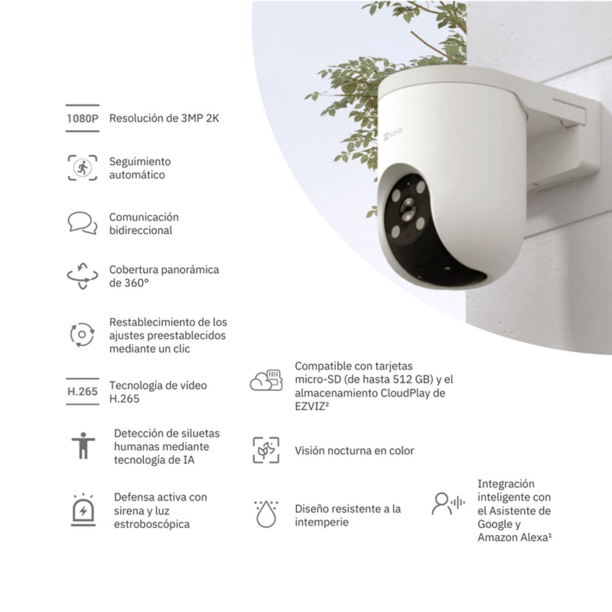 EZVIZ - Cámara WiFi EZVIZ H8c Pro 2K 3MP Full Color