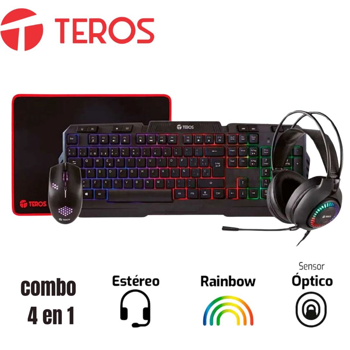 TEROS - Kit 4 En 1 TEROS TE-4063N Teclado + Mouse + Audifono + Pad Mouse