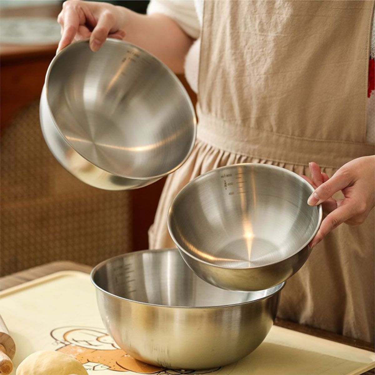 GENERICO - JUEGO DE TRES TAZONES DE ACERO INOXIDABLE 304 COLOR ACERO