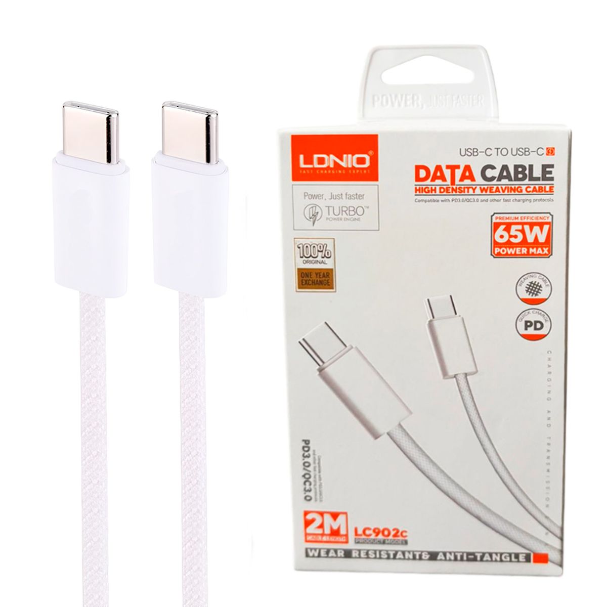 LDNIO - Cable Multifunción 2 Metros Carga Rápida 65 W LDNIO LC902C USB Tipo C