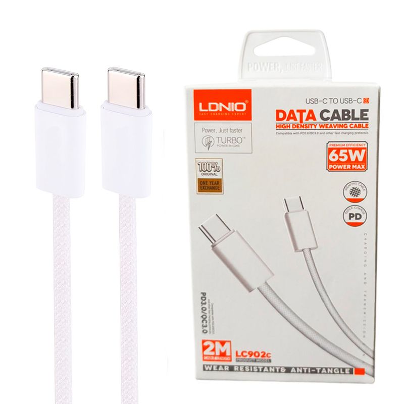 LDNIO - Cable Multifunción 2 Metros Carga Rápida 65 W LDNIO LC902C USB Tipo C
