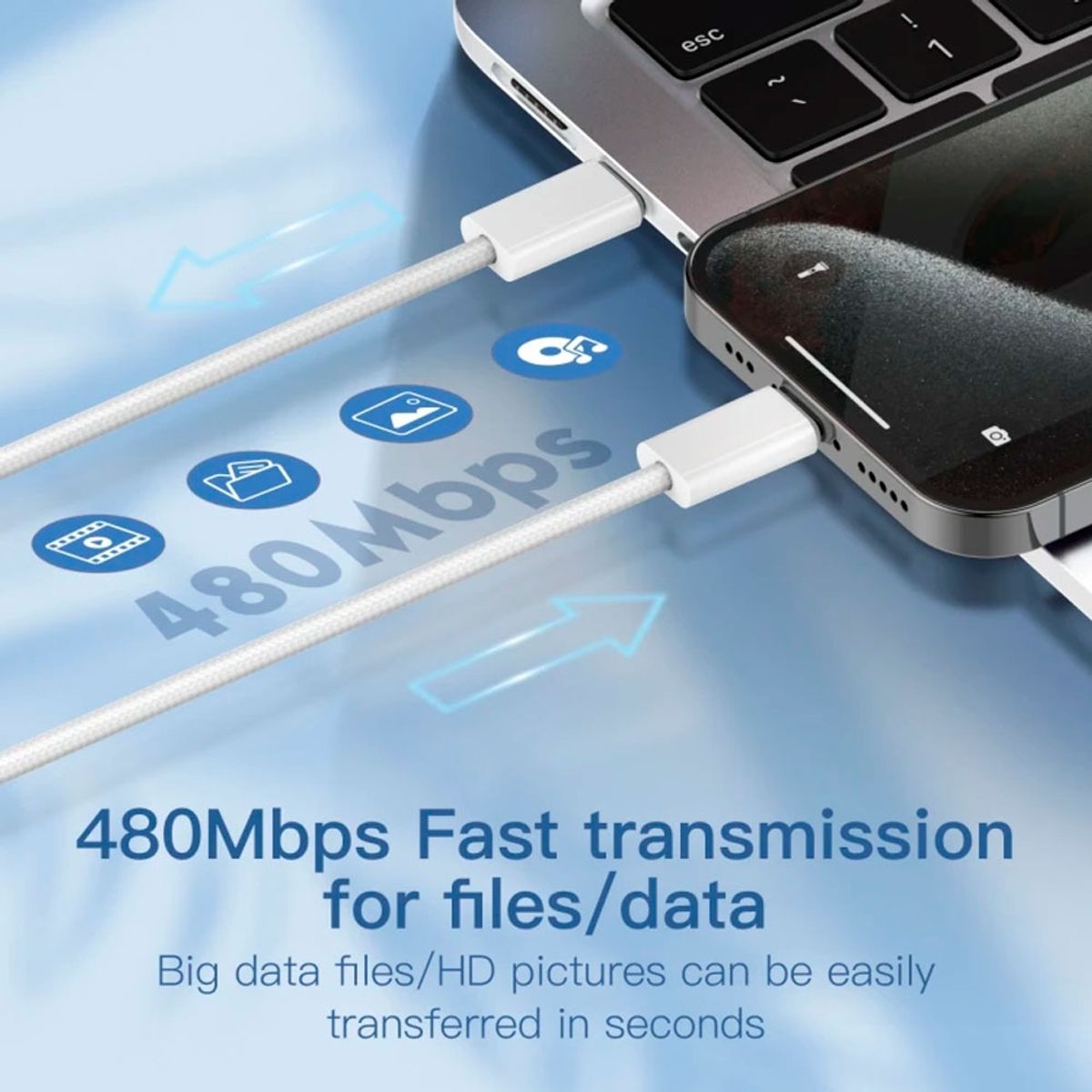 LDNIO - Cable Multifunción 2 Metros Carga Rápida 65 W LDNIO LC902C USB Tipo C