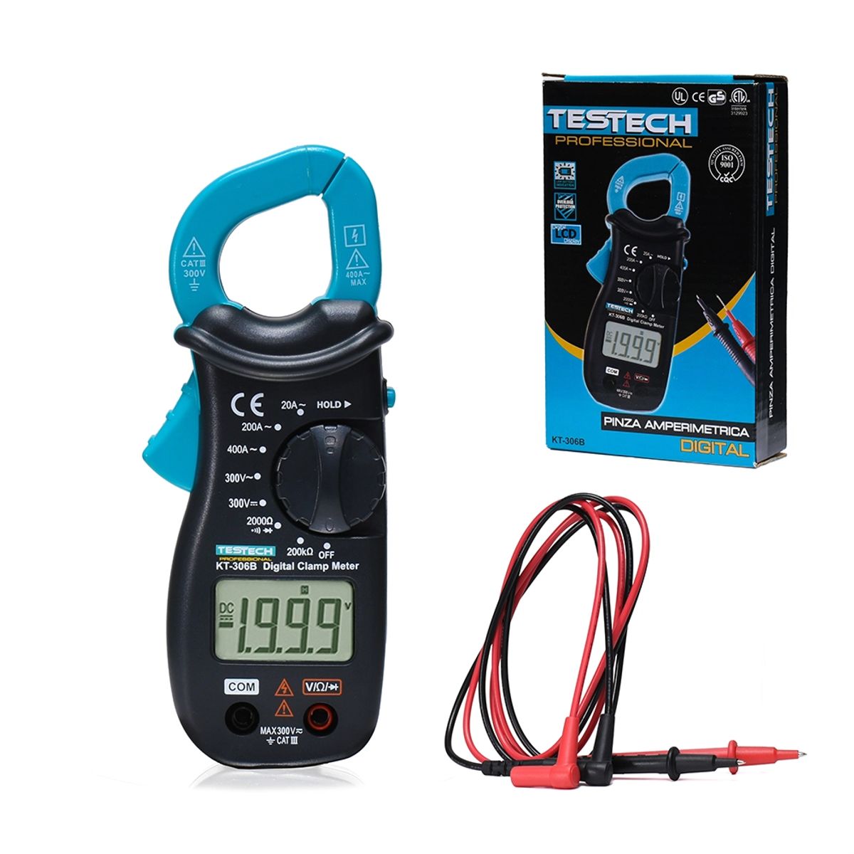 TESTECH - Mini Pinza Amperimetrica Testech Kt-306 600v  Ac 20-400a