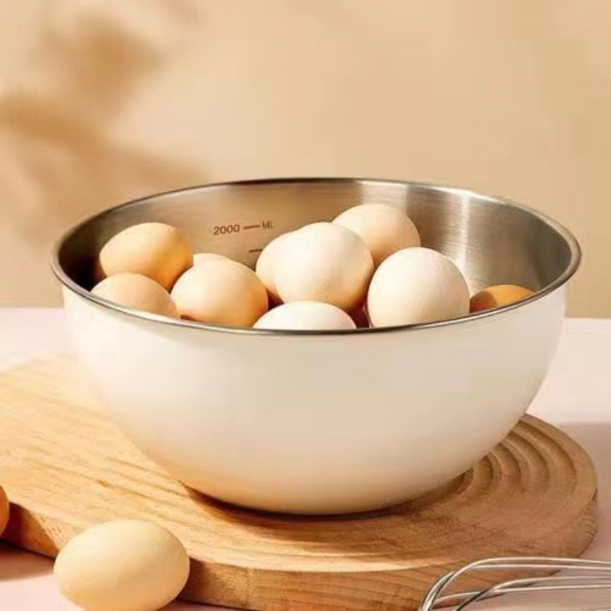 GENERICO - JUEGO DE TRES TAZONES DE ACERO INOXIDABLE 304 COLOR HUESO