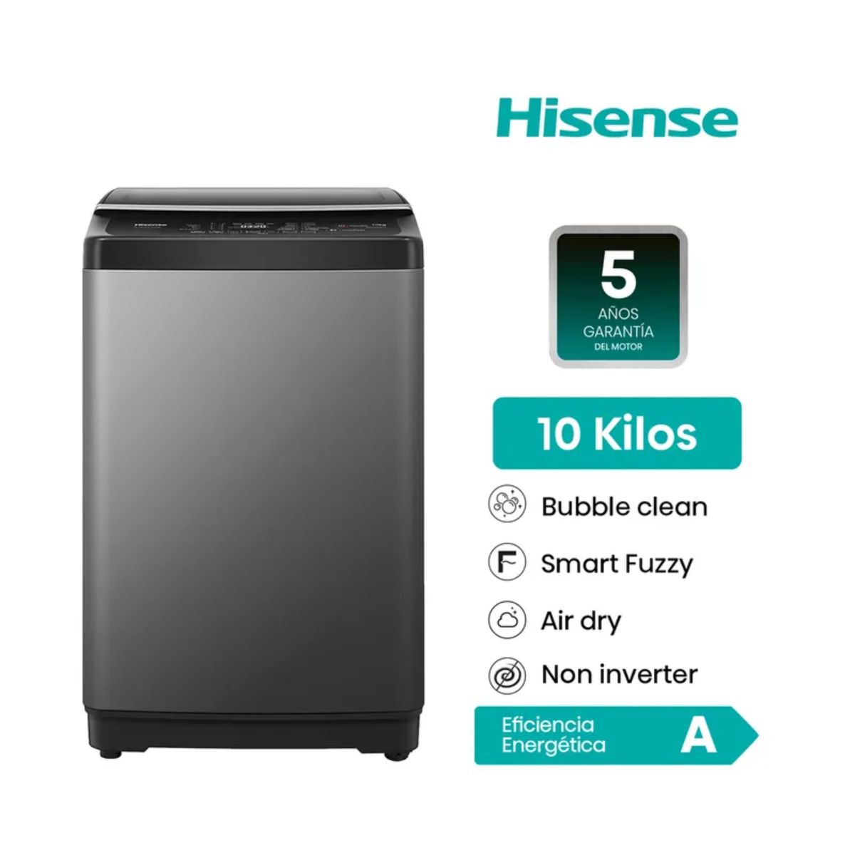HISENSE - Lavadora Hisense WT1D1030UT Carga Superior 10 Kg – Gris