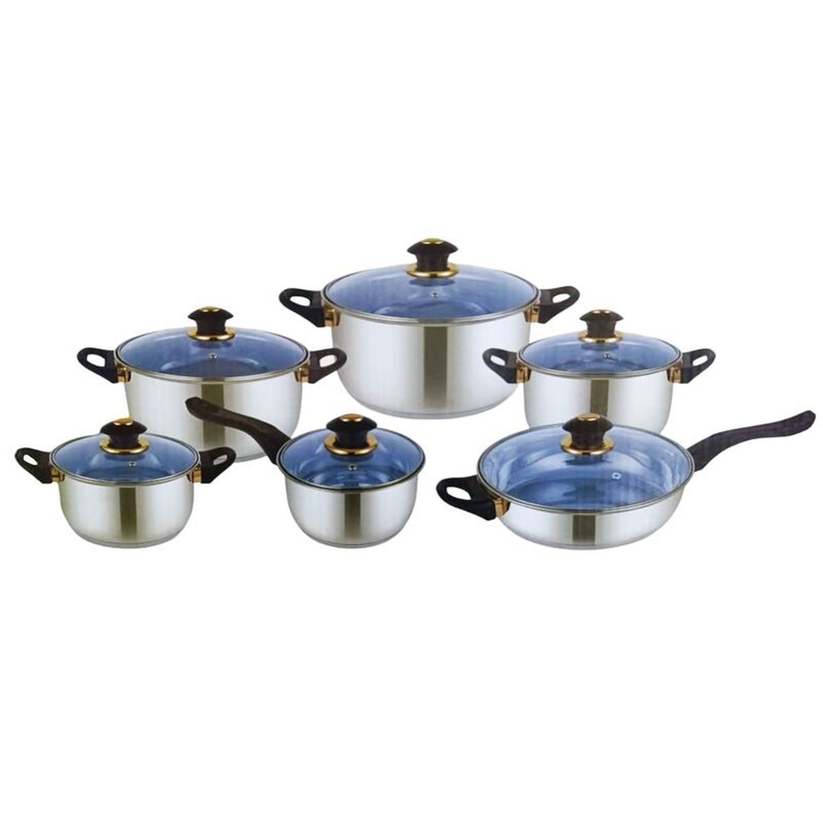 ROYAL - Juego de ollas de acero con tapa de vidrio AZUL de 6 piezas RY-120CW-2025