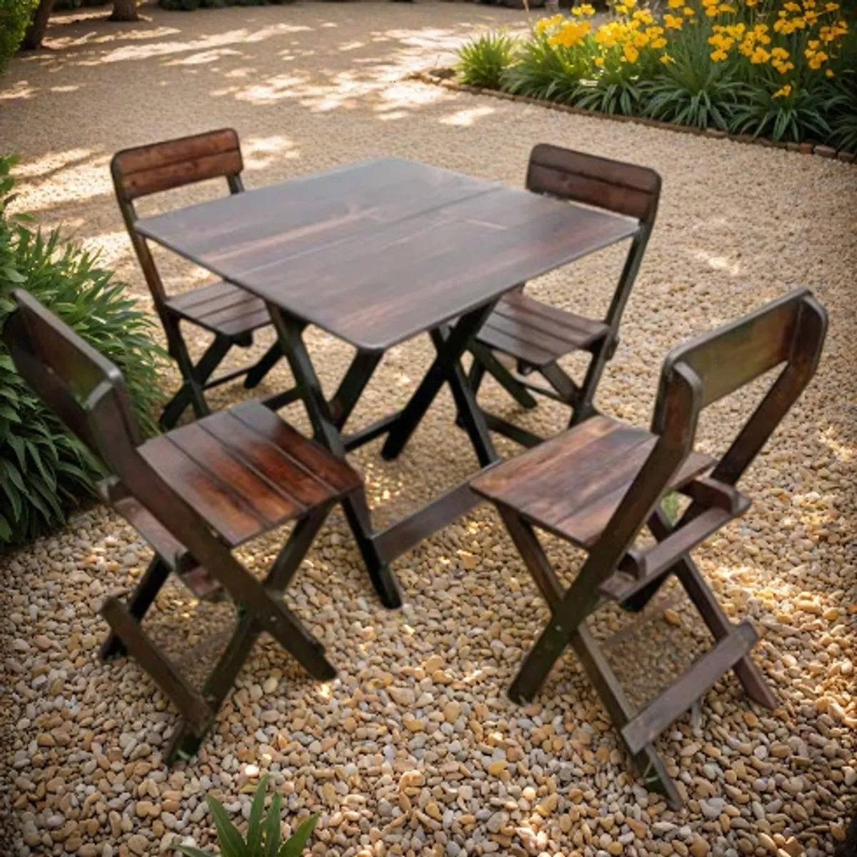 START FG - Mesa comedor plegable con sillas en madera Chocolate