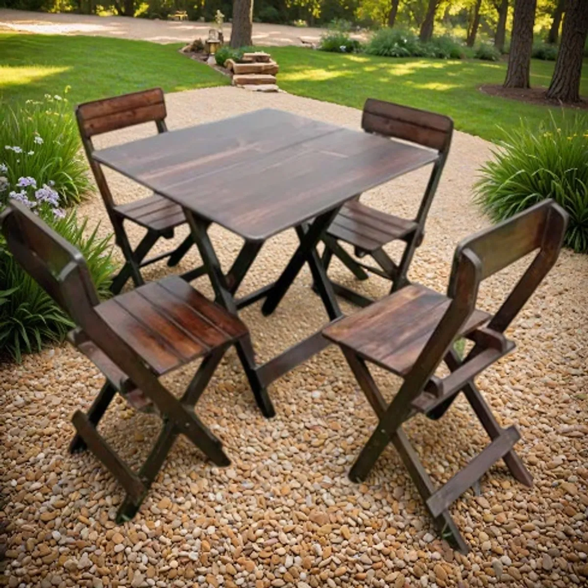 START FG - Mesa comedor plegable con sillas en madera Chocolate