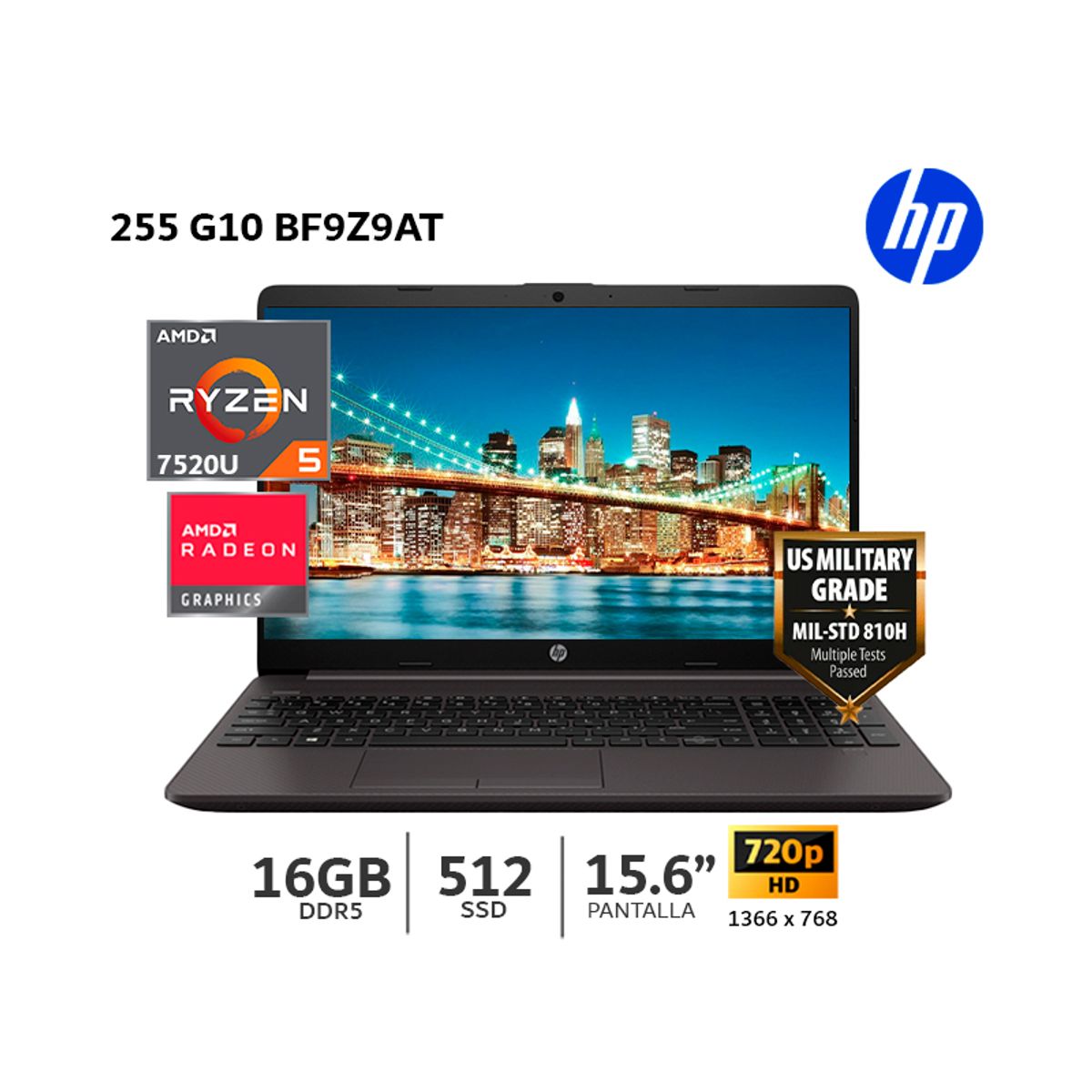 HP - Laptop HP 255 G10 15.6” AMD Ryzen 5 7520U/ 16Gb Ram/ 512Gb SSD - BF9Z9AT