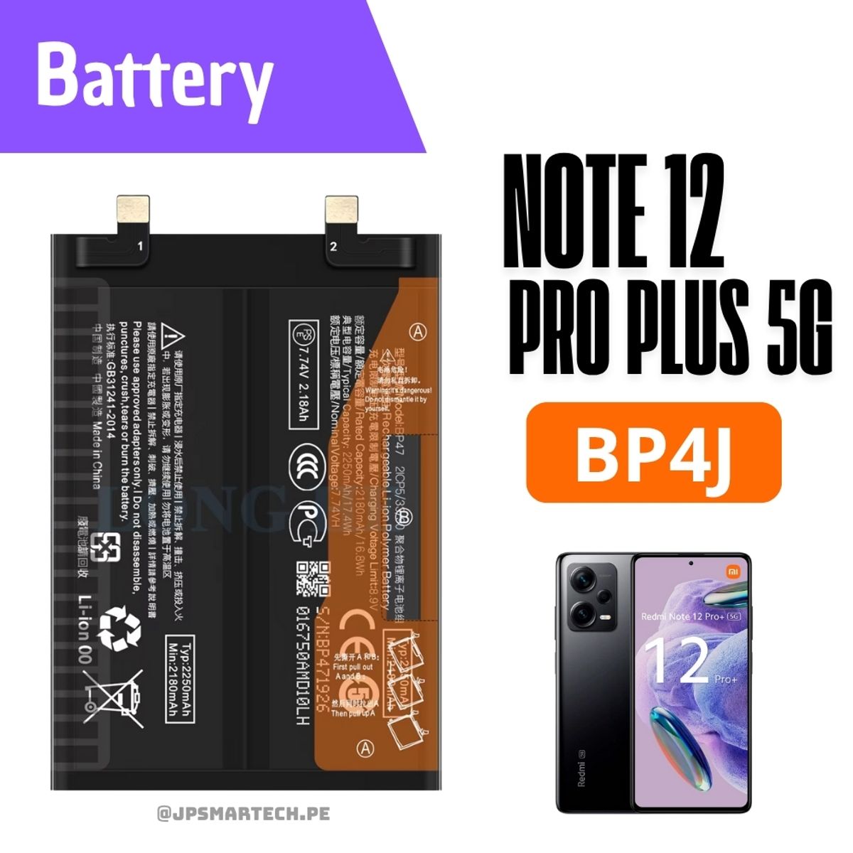 OEM - BATERIA REDMI NOTE 12 PRO 5G BP4J NUEVO