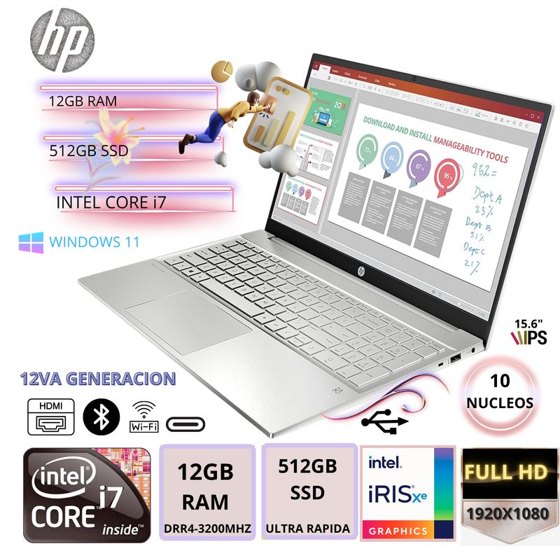 HP - Laptop HP Pavilion 15-EG2506LA Intel Core i7-1255U 12GB RAM 512GB SSD 156 FHD Plateado