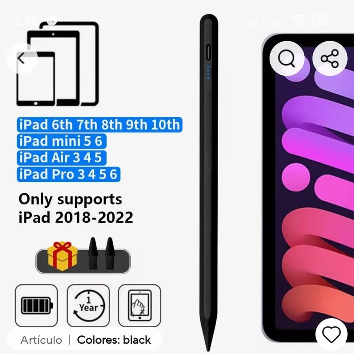 STYLUS - Lapiz Tactil stylus pen apple alternativo ipad con rechazo palma black