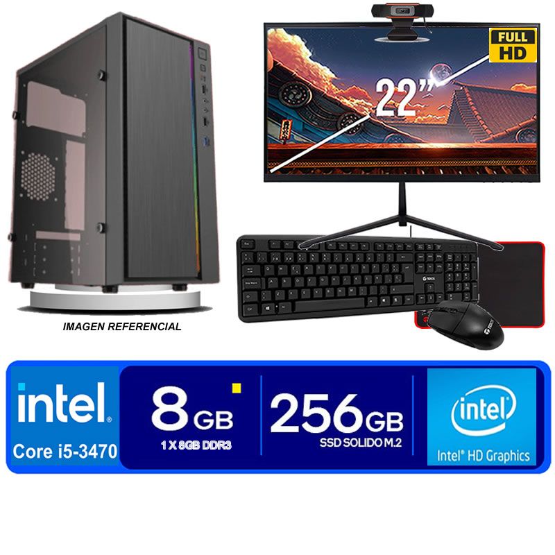 Computadora Pc Intel Core i5 3470  Monitor 22 fhd' RAM 8GB SSD 256GB