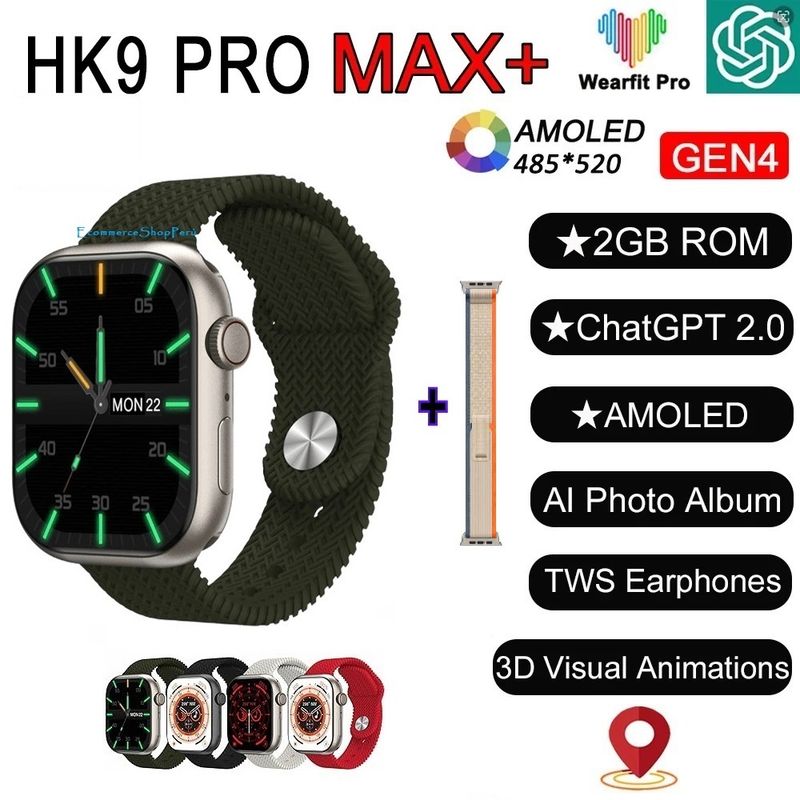 GENERICO - Smartwatch Deportivo HK9 Pro Max Plus Plateado Verde