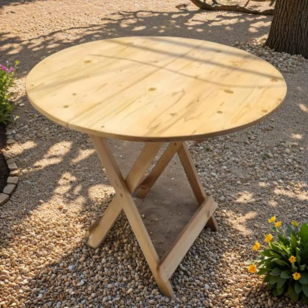 START FG - Mesa Plegable Madera Woodflex Redonda Natual Diametro 80cm