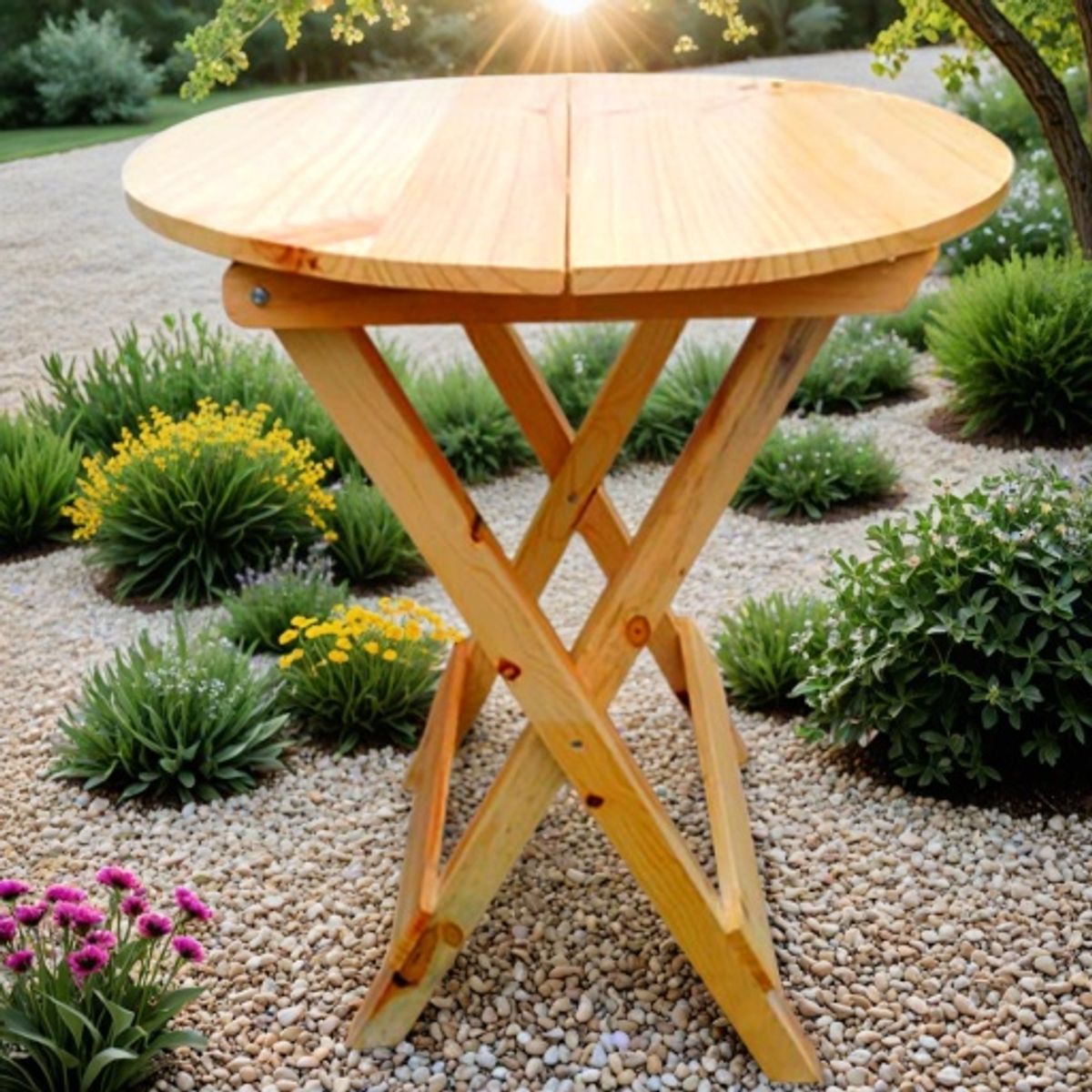 START FG - Mesa Plegable Madera Woodflex Redonda Natual Diametro 60cm