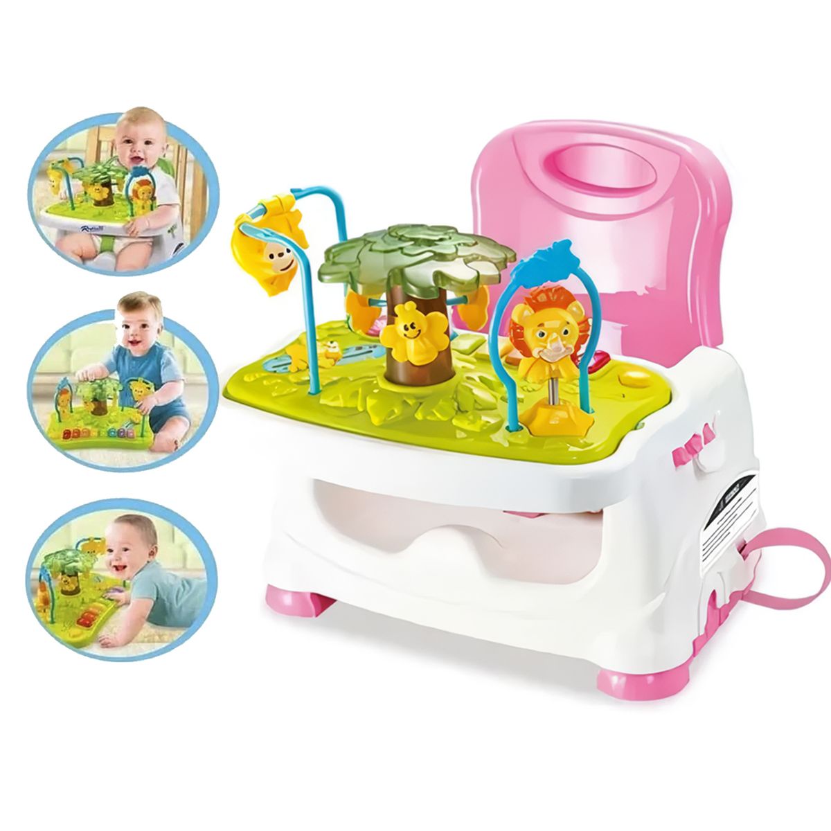 IDEAL - Silla Comedor Portátil Ideal Doble Bandeja 2 en 1 Rosado