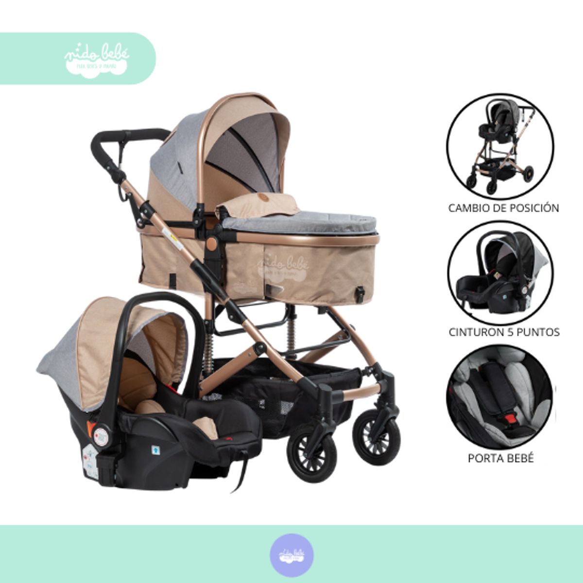 GENERICO - Coche Moises con porta bebé Rustell beige