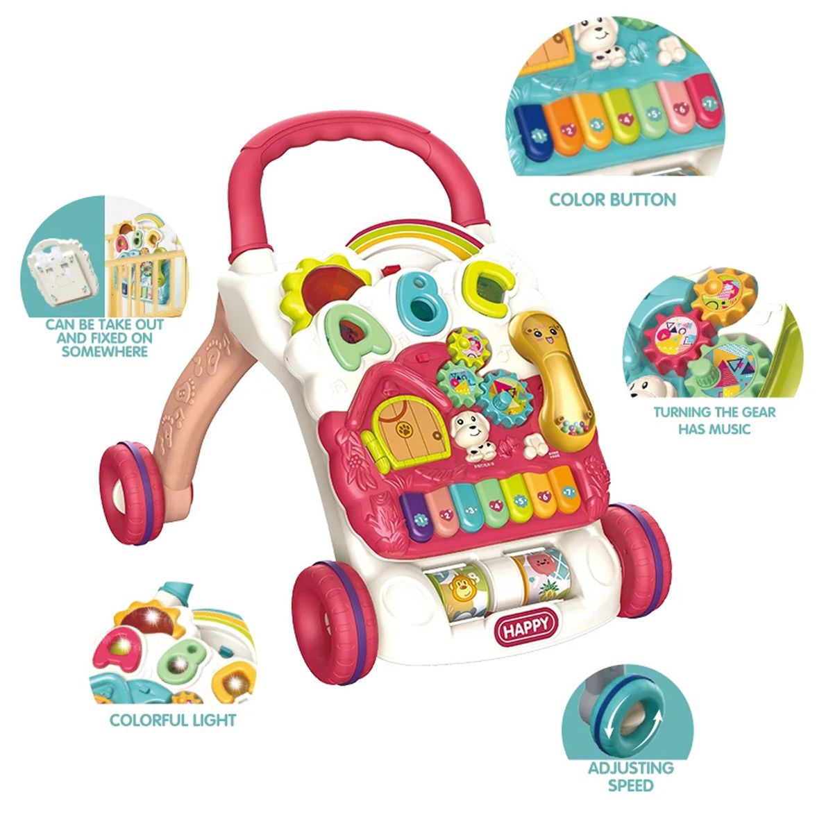 GENERICO - Caminador y Andadera Musical y luces para Bebé 4 en 1 Rojo