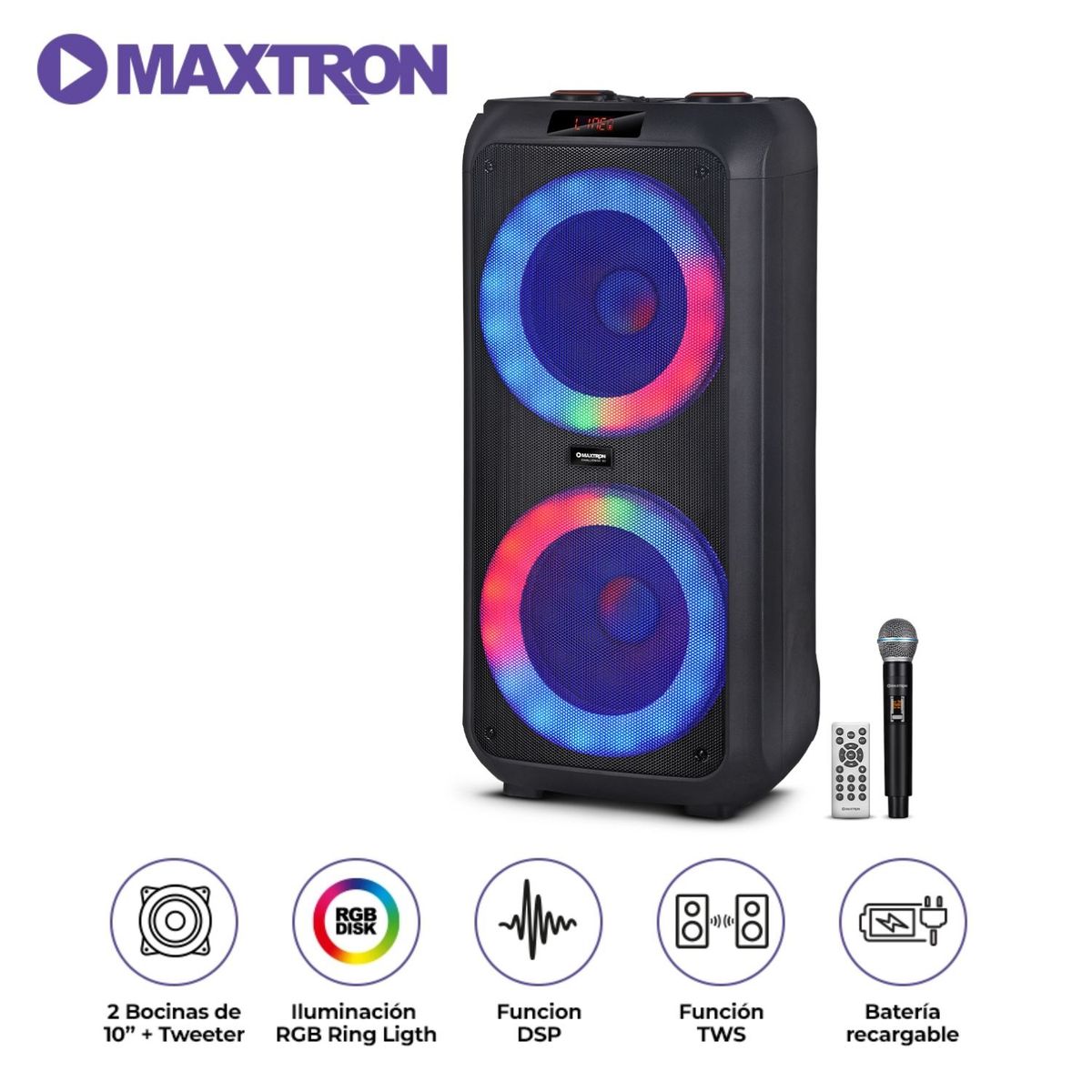 MAXTRON - Torre de Sonido Maxtron Challenge MX1000 USB BT TWS KARAOKE