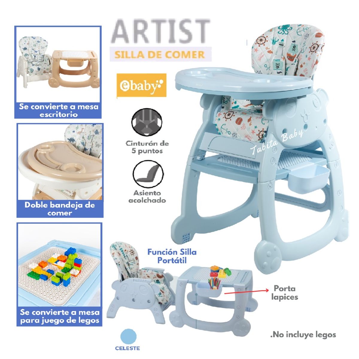 EBABY - SILLA DE COMER PARA BEBE CARPETA ARTIST CELESTE