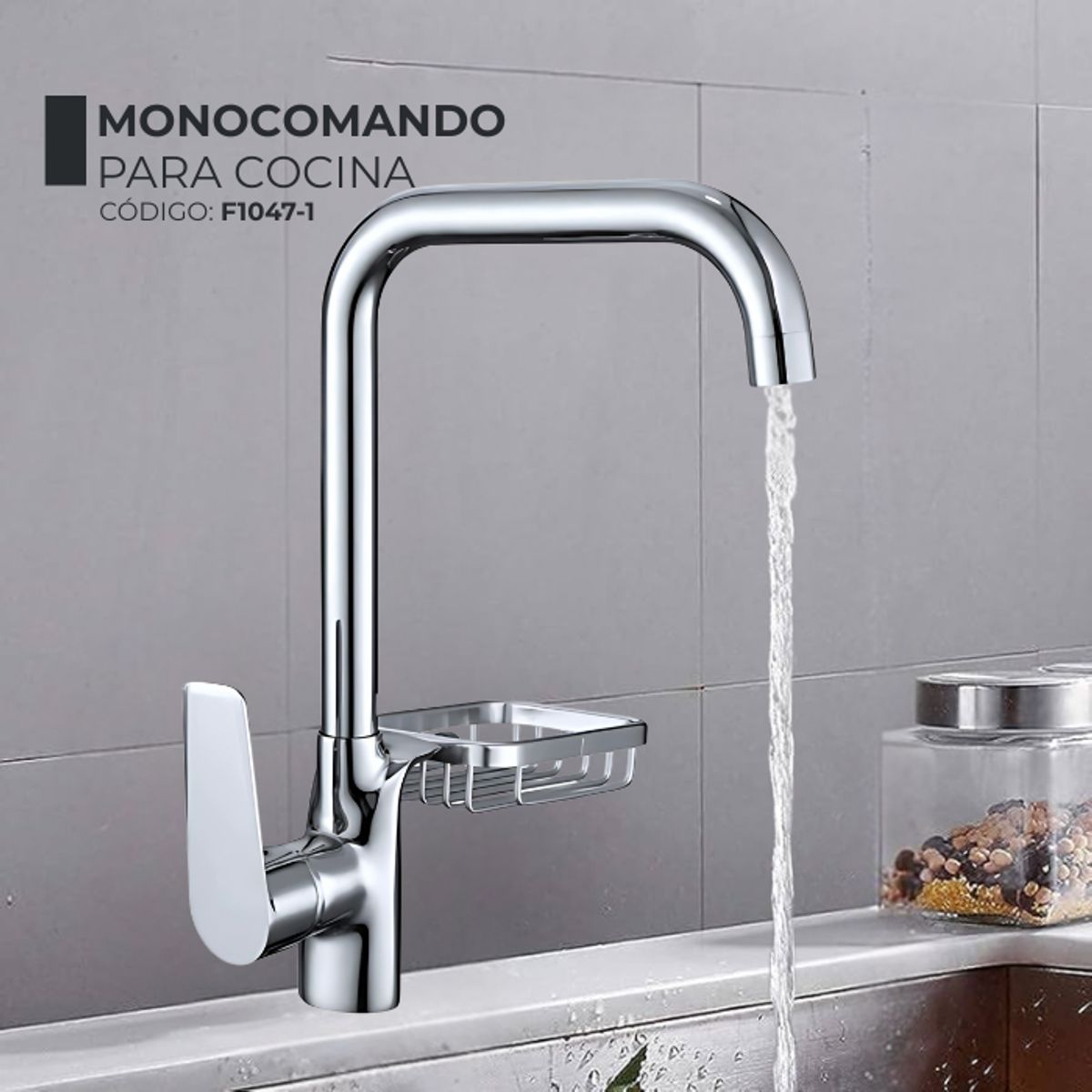 GENERICO - MEZCLADORA  PARA COCINA CON JABONERA CROMADO F1047-1