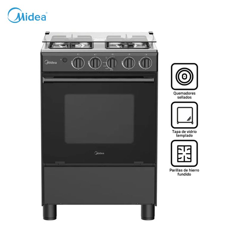MIDEA - COCINA DE PIE MIDEA A GAS 4 HORNILLAS NEGRO - MGS24FS2LFABBC-PE