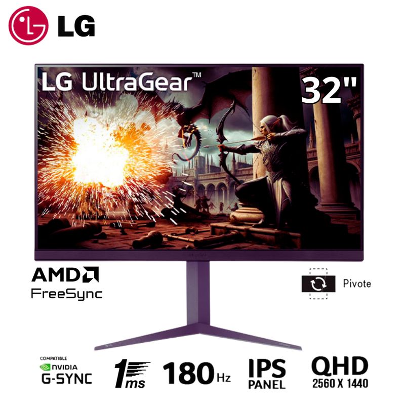 LG - Monitor Gamer LG 32GS75Q-B UltraGear IPS QHD 180Hz 1ms G-Sync FreeSync